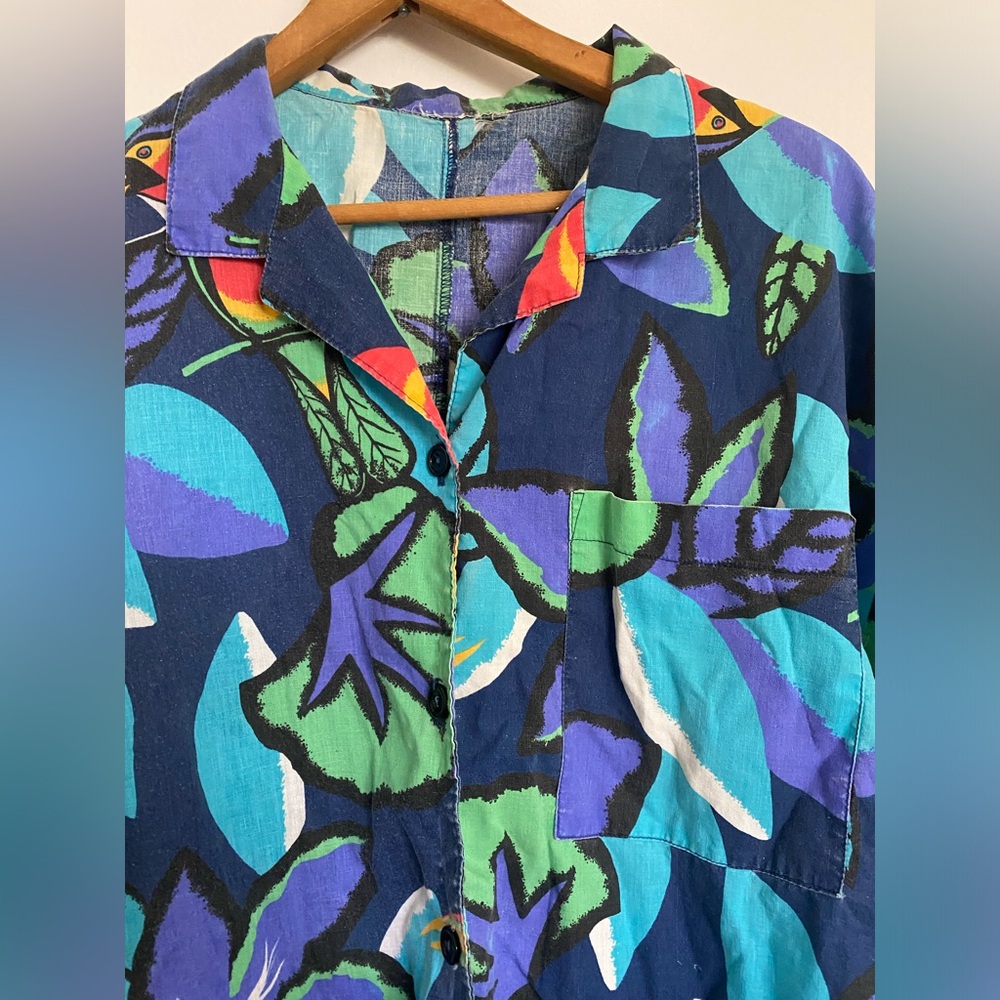 Tropical Print Casual Button Down Shirt, Men's Size Large #113 - Picture 4 of 5